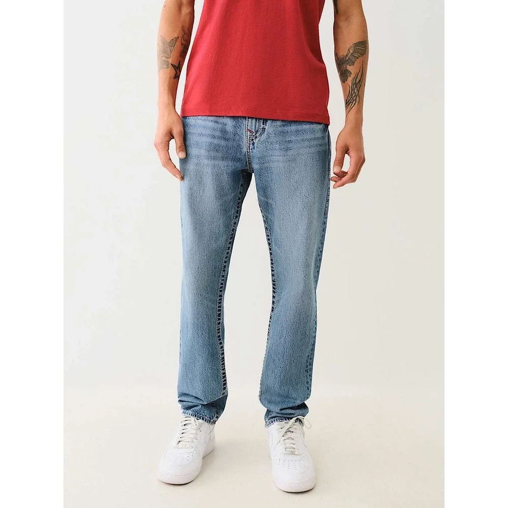True Religion Slim Natural Mens‎ Jeans Size 44 Medium Wash Red Stitch
